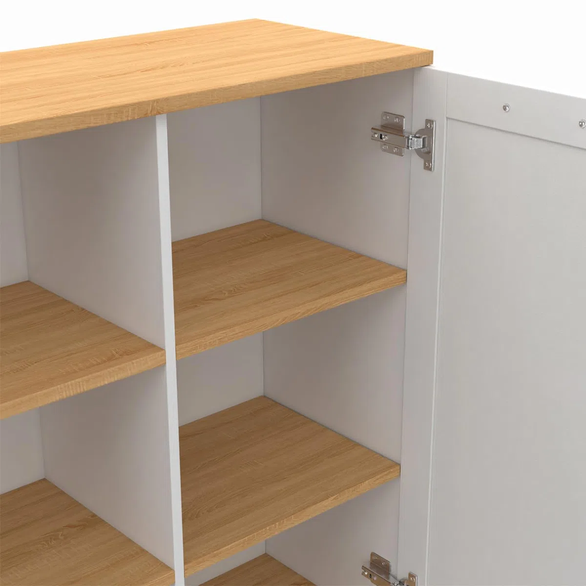 IDMarket - Aparador auxiliar VITO de 70 cm con 3 estantes y armario blanco y tablero de madera