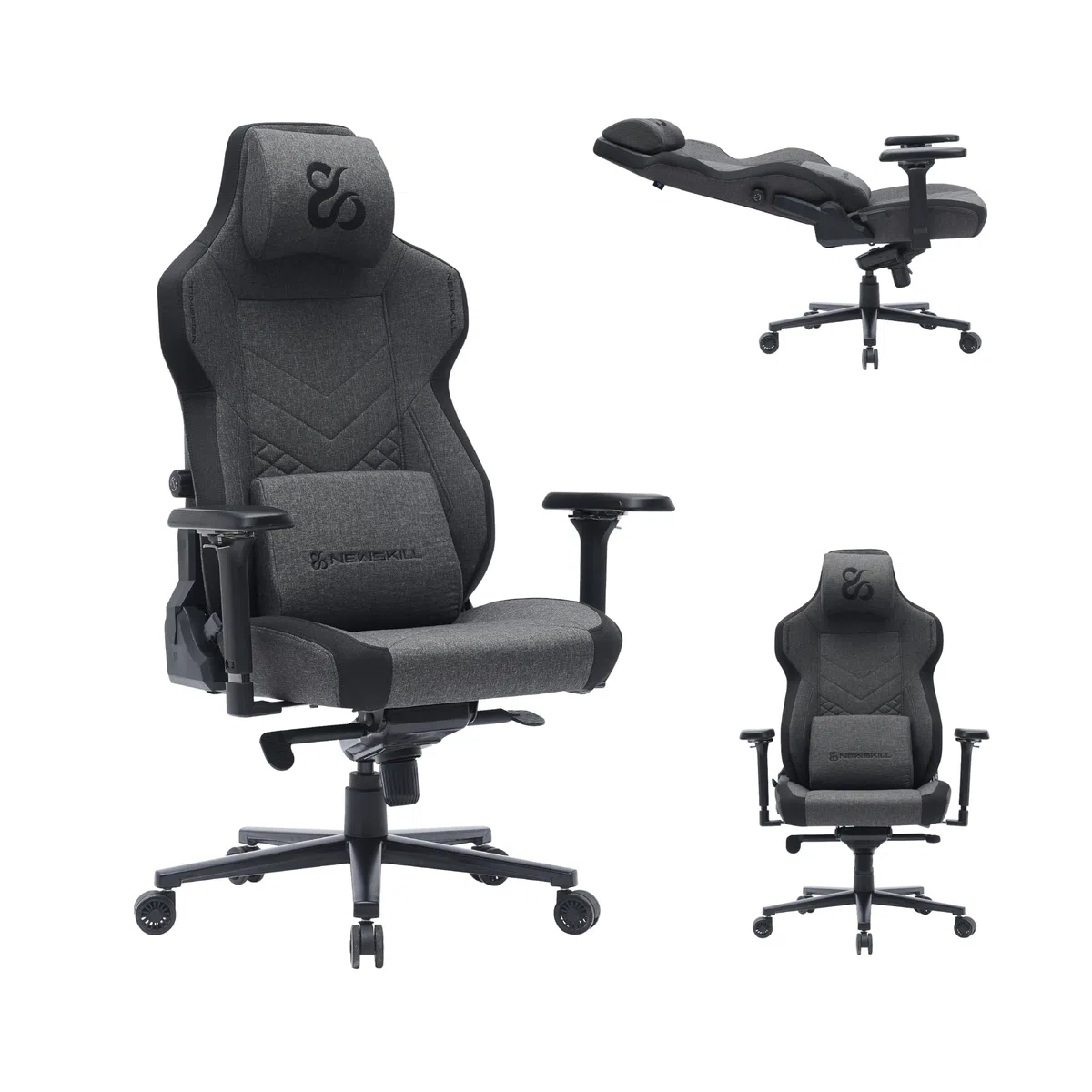 NEWSKILL Banshee Pro – Silla Gaming con Reclinación 180°, Reposabrazos 4D, Soporte Lumbar, Tela Transpirable Color Negro - Gris