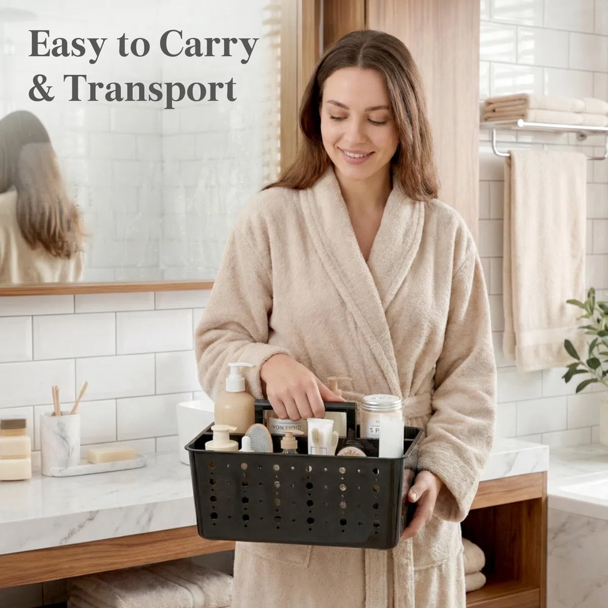 Lifewit Organizador de artículos de limpieza portátil, organizador de suministros de limpieza con asa y separadores ajustables, cesta de ducha de plástico para artículos esenciales de dormitorio