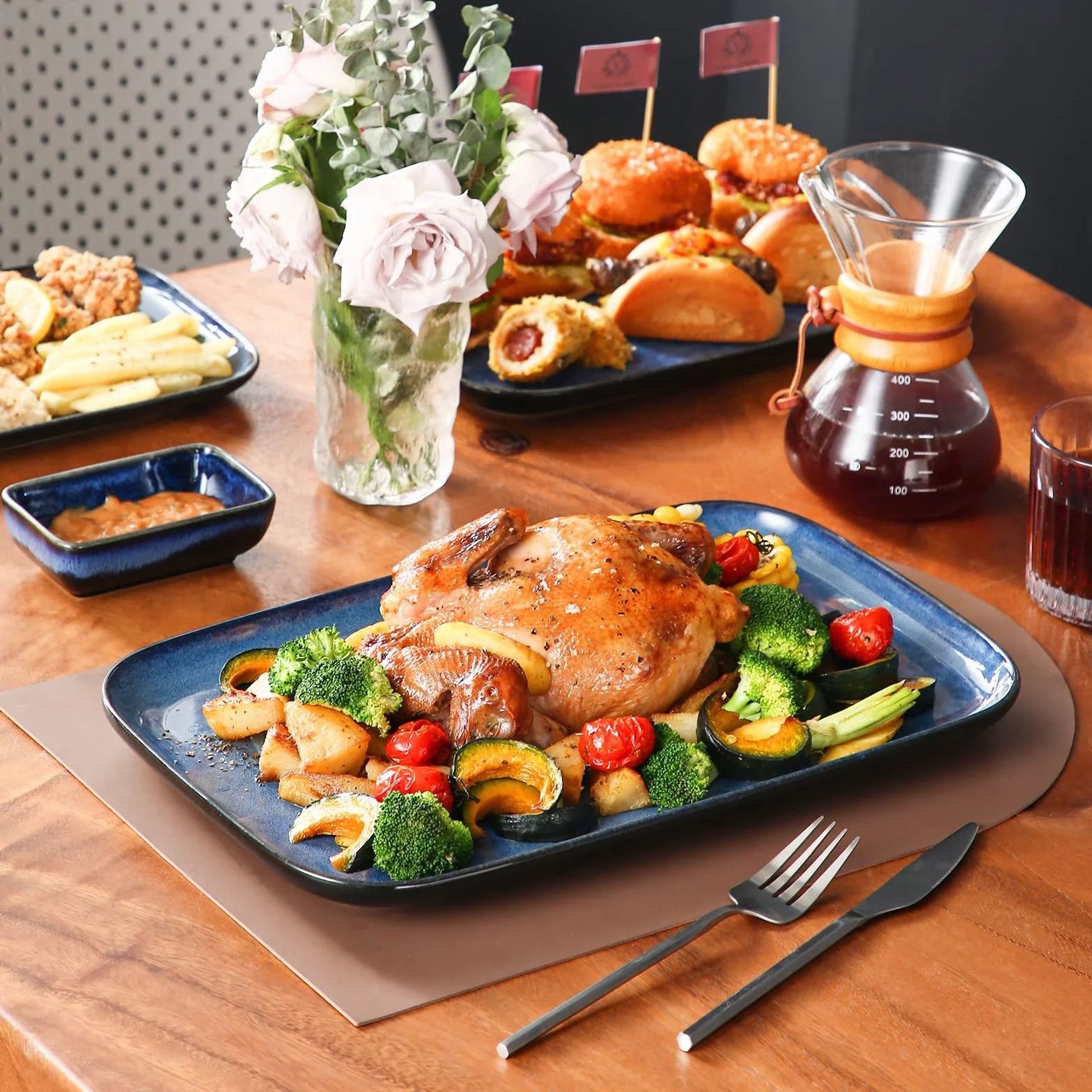 vancasso Ceramic Serving Platters Set de 3, 15/13/11 pulgadas Platos rectangulares de porcelana para la cena, fiesta