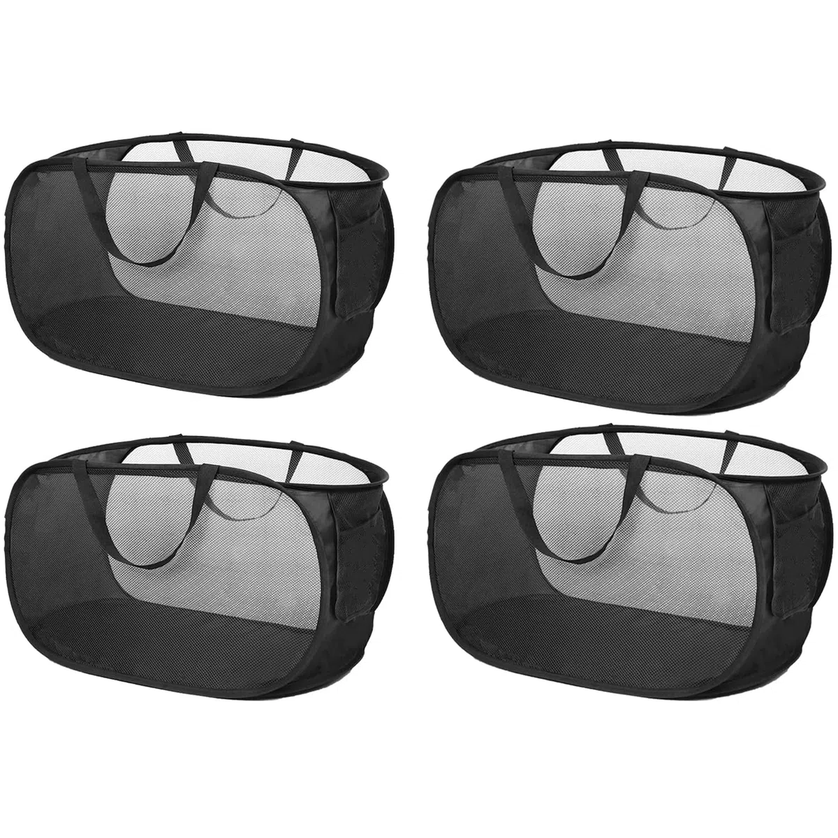 4 Piezas Cesta Plegable con Asa, Cesta Ropa Plegable con Asas, Cesta Portátil de Malla, Plegable Pop-Up Malla Cesto de Ropa, Pop-Up Laundry Basket para Baño, Dormitorio, Viajes (Negro) (Negro)