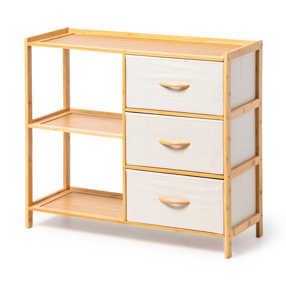 ATAA Estanteria con Cajonera Giant- Estantería de bambú Giant con 3 cajones de Tela – Mueble Organizador sostenible y Ligero – Ideal para Dormitorio, habitación Infantil o Pasillo