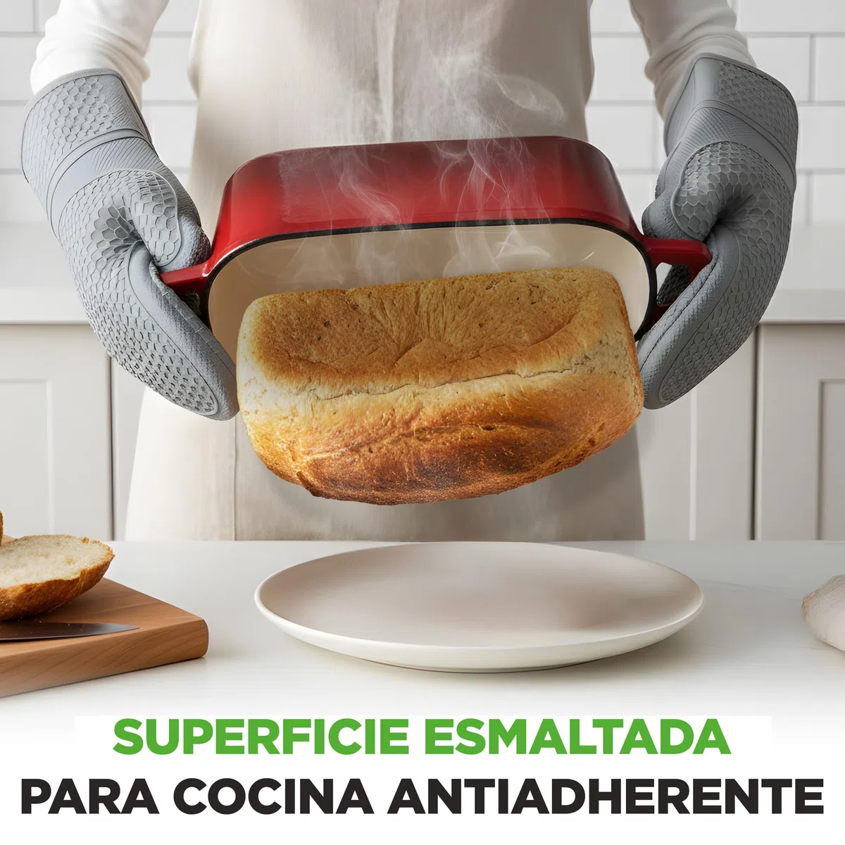 NutriChef Horno Holandés Ovalado para Masa Madre, Molde para Pan Artesanal con Tapa, Hierro Fundido Esmaltado, Con Guantes de Silicona 29.5cm