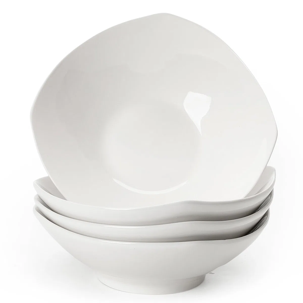 Juego de ensalada TuYines 4, juego de cuencos de ensalada de porcelana, blanco, plato profundo para pasta y espaguetis, cuenco de cereales apto para microondas, cuenco para servir ensaladas, sopas
