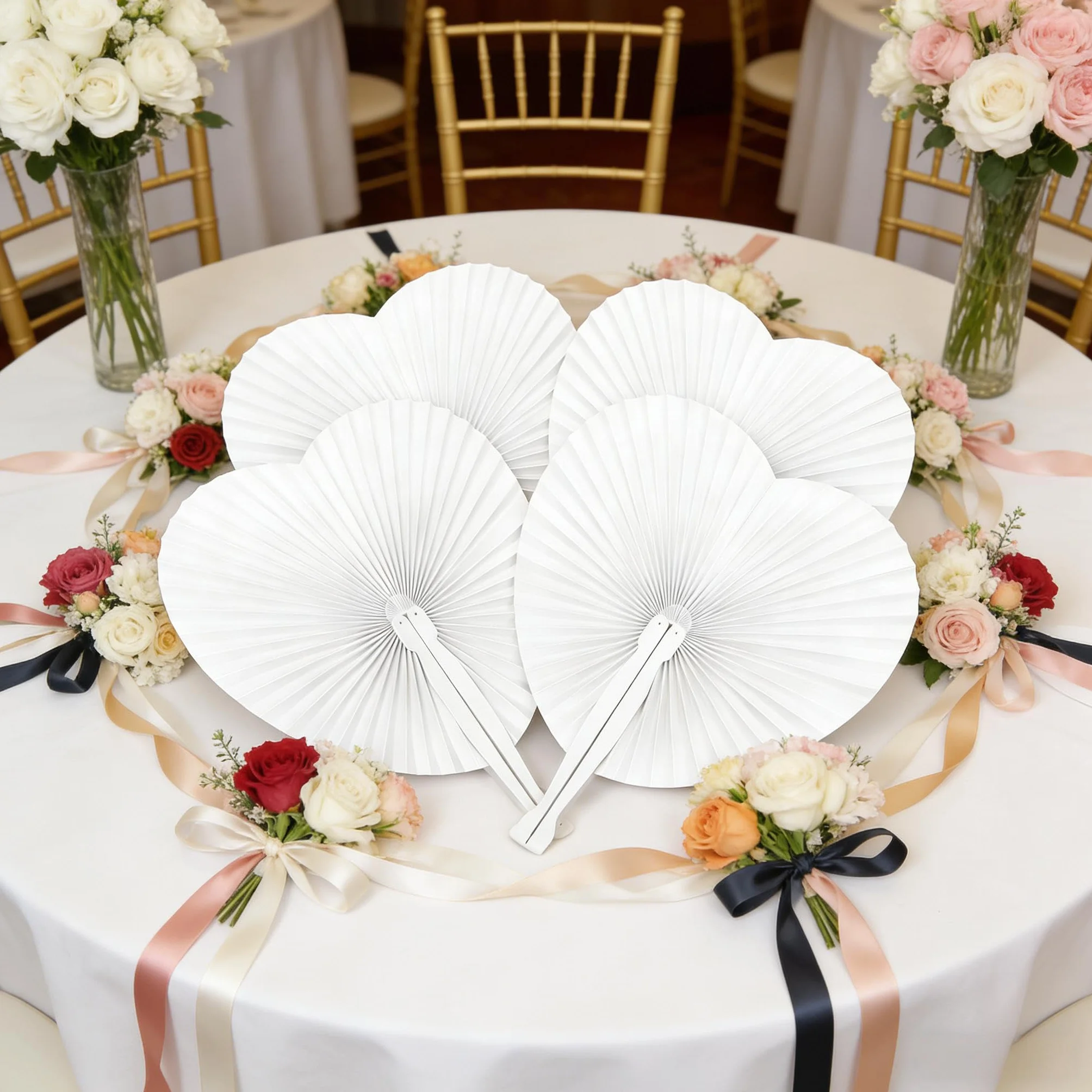 60 Abanicos Personalizados Blanco Boda Invitados Mano Regalos Decoración Fiestas Papel