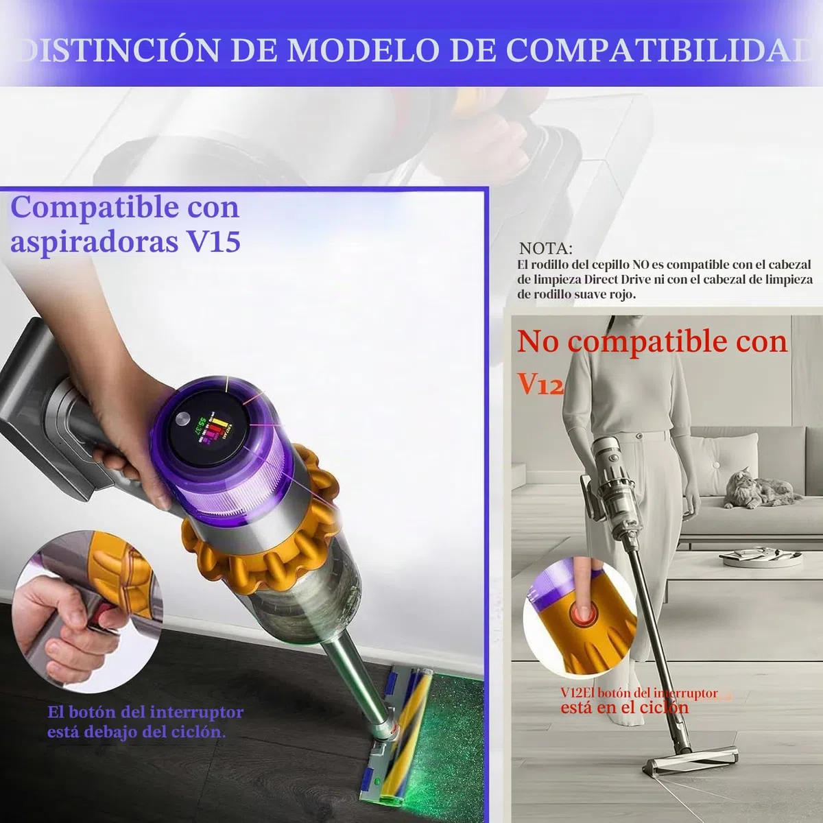 Rodillo de cepillo para Dyson V15 Detect Slim Absolute Total Clean Extra Aspiradora Roll Piezas de repuesto (V15 Cepillo con filtro)