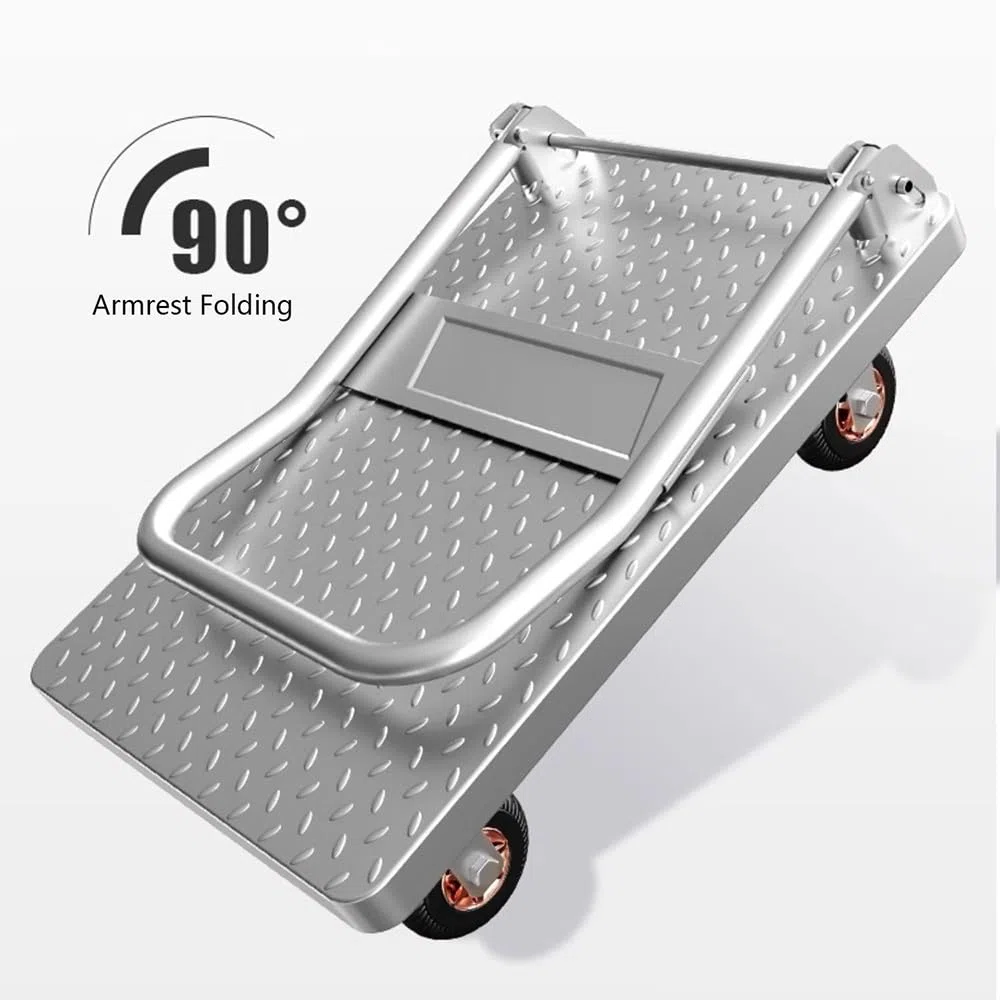 Carrito de plataforma de acero con ruedas, carrito utilitario resistente para uso doméstico e industrial, perfecto para transporte de mercancías, resistente y duradero, ideal para mover suministros.