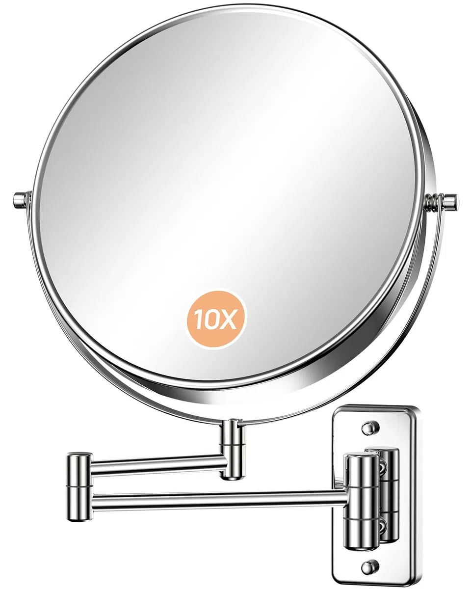 Gospire - Espejo de Maquillaje con Espejo Giratorio de Doble Cara y Aumento de 7X, Acabado en Cromo Pulido, 22,86 cm