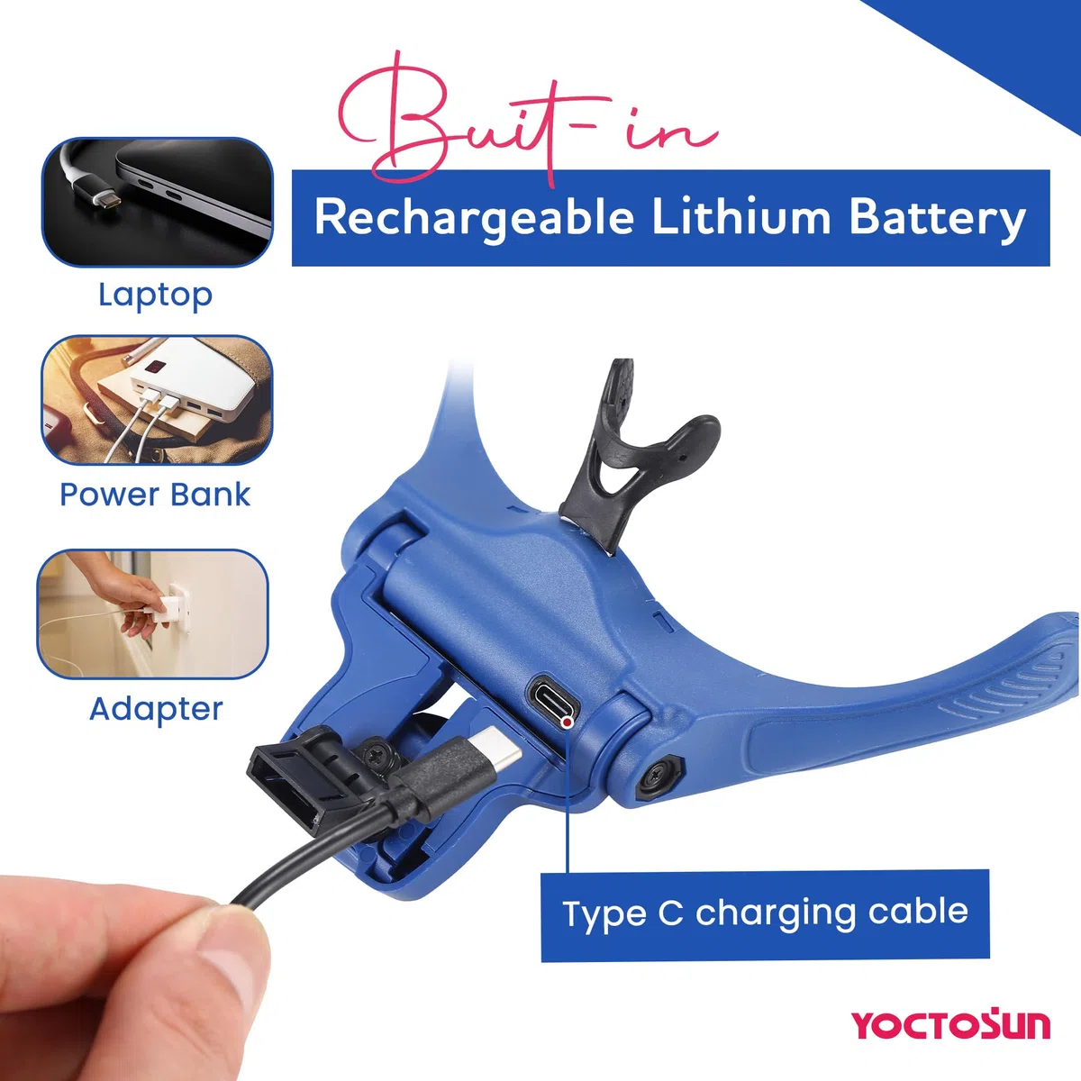 YOCTOSUN Lupas con 4 luces LED, 5 lentes, estuche de almacenamiento para diadema, manos libres, lupa de cabeza iluminada para manualidades, pintura de punto de cruz, trabajo cercano y pasatiempos