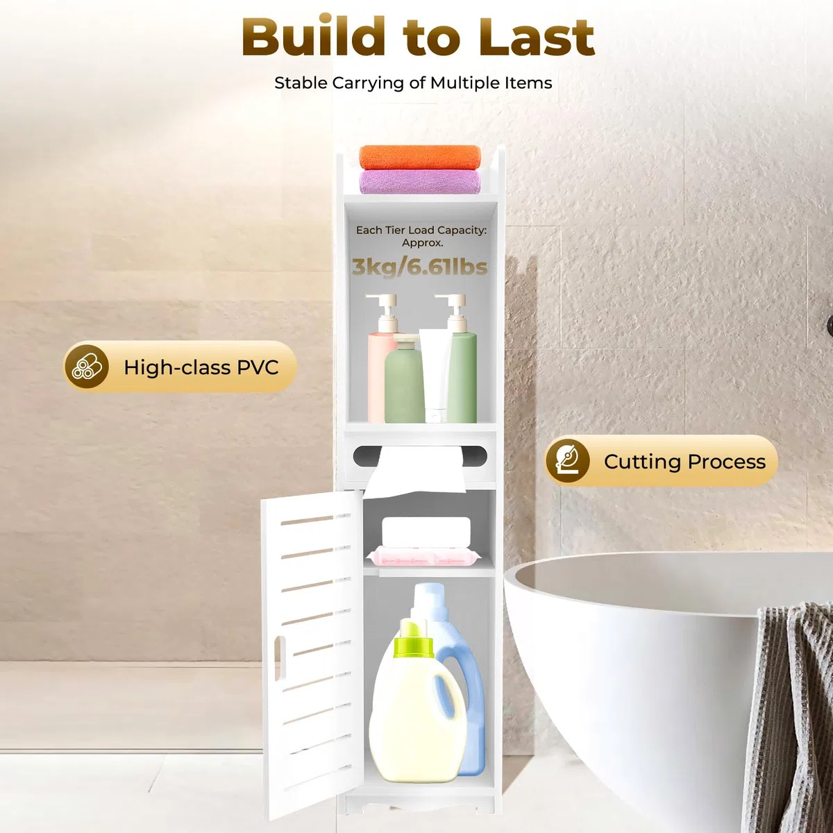 Armario De Baño De 20 X 20 X 80 Cm, Armario De Pie Multifuncional Para Ahorrar Espacio En Baño, Cocina, Dormitorio, Color Blanco