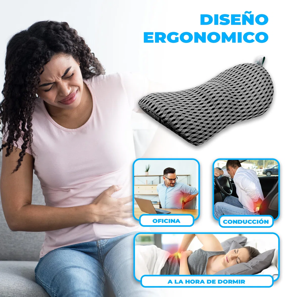 Cojín Lumbar Ergonómico Viscoelástico – Soporte Lumbar Coche Oficina Gaming – Funda 3D Transpirable Lavable – Alivio Dolor Espalda Baja & Mejor Postura (Gris)