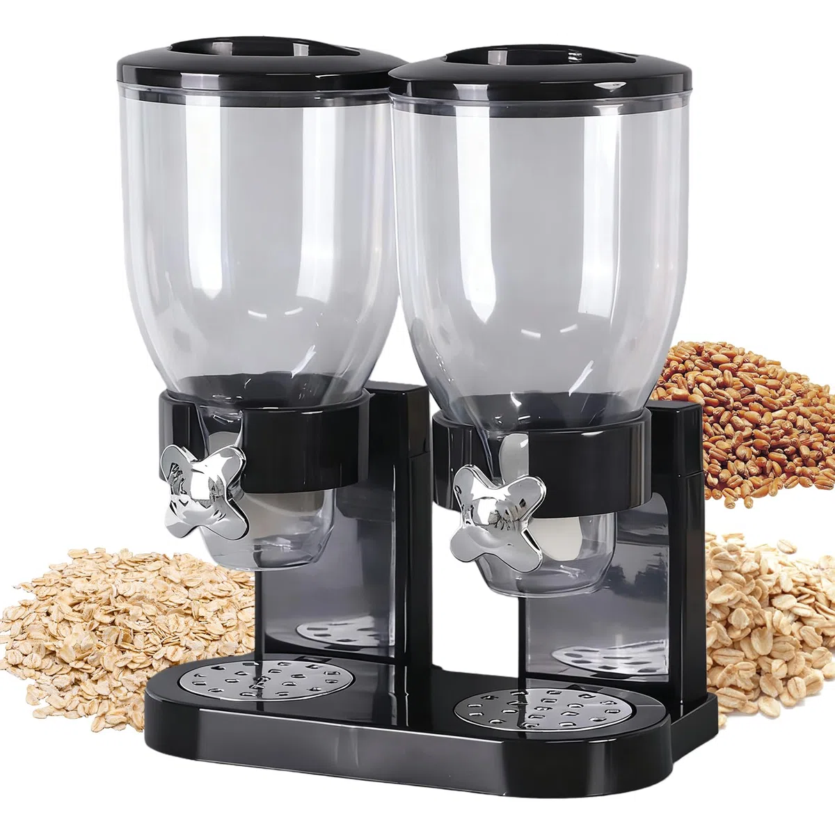 2 dispensadores de cereales dobles: 4 L, dispensador de cereales transparente con doble barril, dispensador hermético de copos de maíz, para cocina, despensa, cereales, dulces, 41 x 19,5 x 34