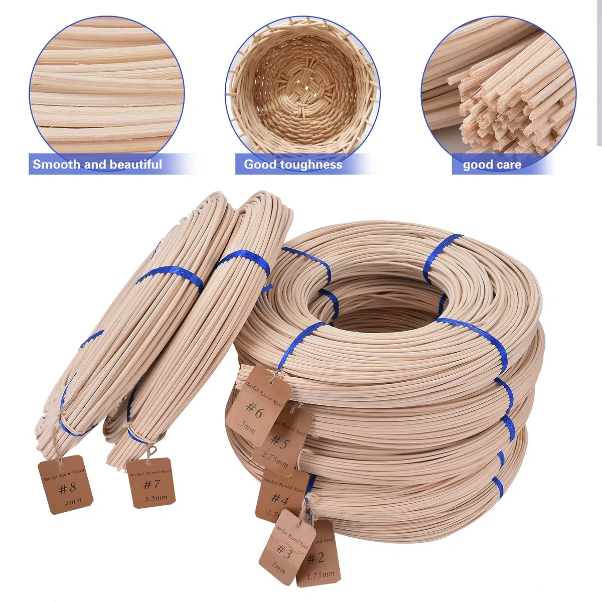 VFULIE Canasta redonda #7 de 3,5 mm, 1 libra, bastón de tejido para hacer sillas y tejer mimbre, suministros para hacer muebles de bricolaje