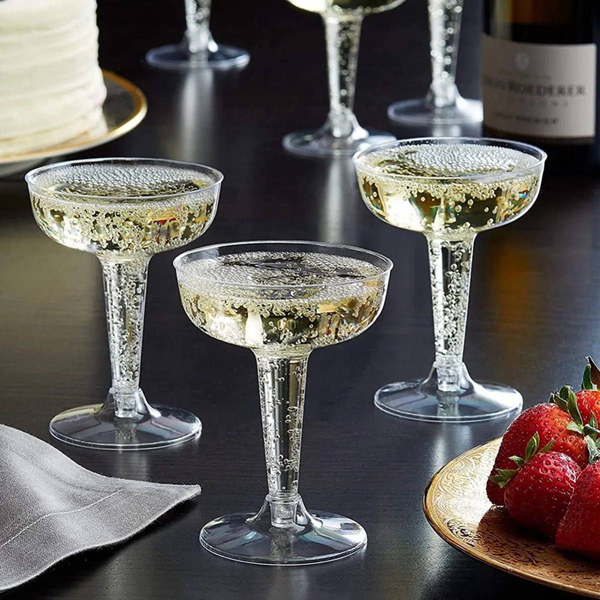 LATERN 60 Piezas Cupé de Champán de Plástico, 120ml Copas de Cata de Vino Transparentes Copas de Cóctel con Tallo Reutilizables para Whisky Champán Cerveza Postre Pudín Mousse Fiesta (11 x 8,2cm)