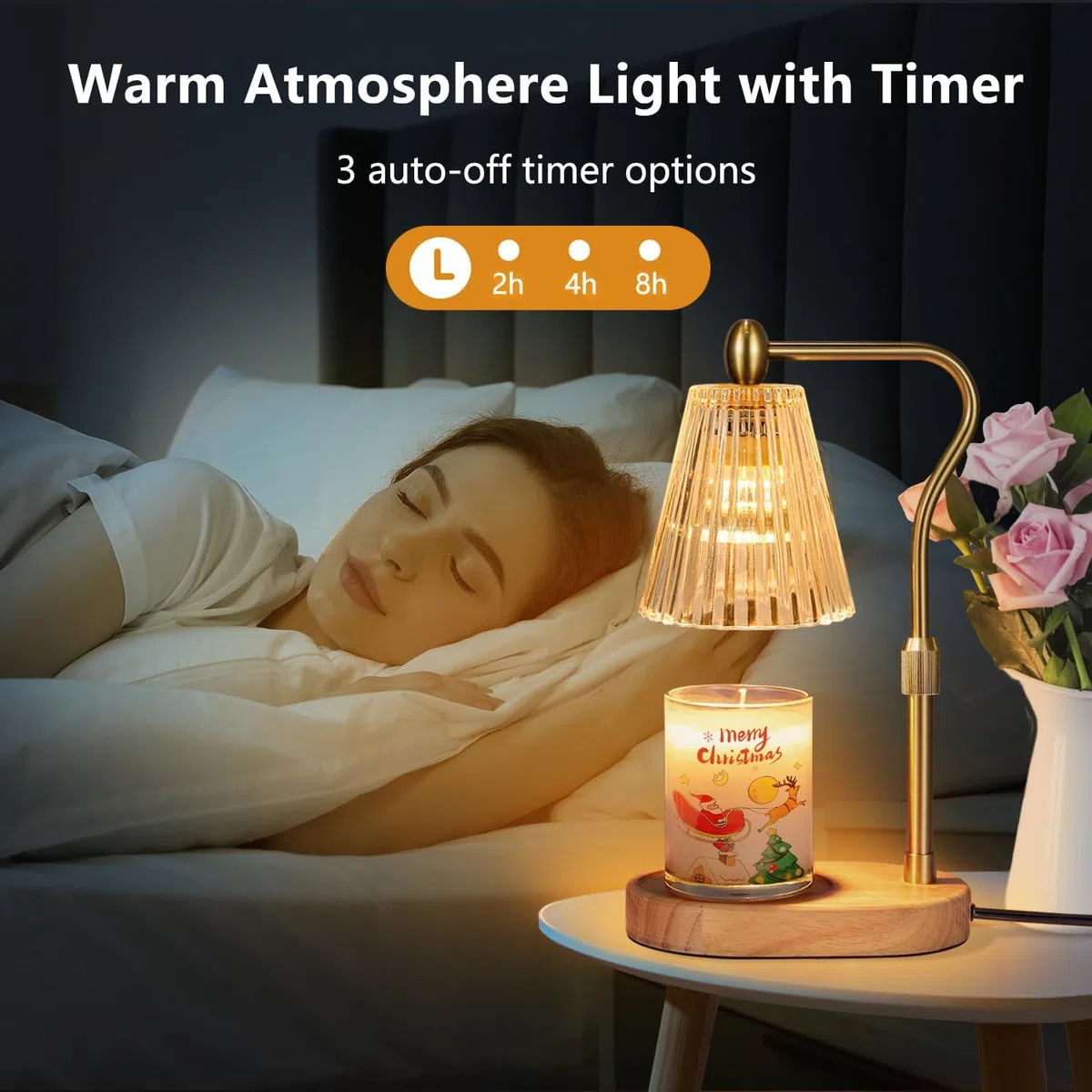 Loowoko Calentador de Velas, lámpara cálida con Temporizador y regulador de Intensidad, Altura Ajustable, con 2 Bombillas, para Velas perfumadas en Cristal, decoración