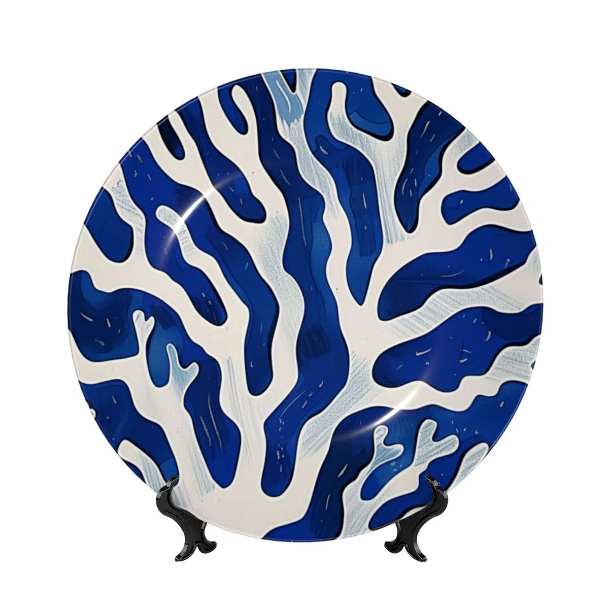 arte blanco azul coral. Plato decorativo de porcelana china con base de exhibición, disponible en tamaños de 6 a 10 pulgadas, adorno de cerámica premium para el hogar, la oficina, la mesa de la coci