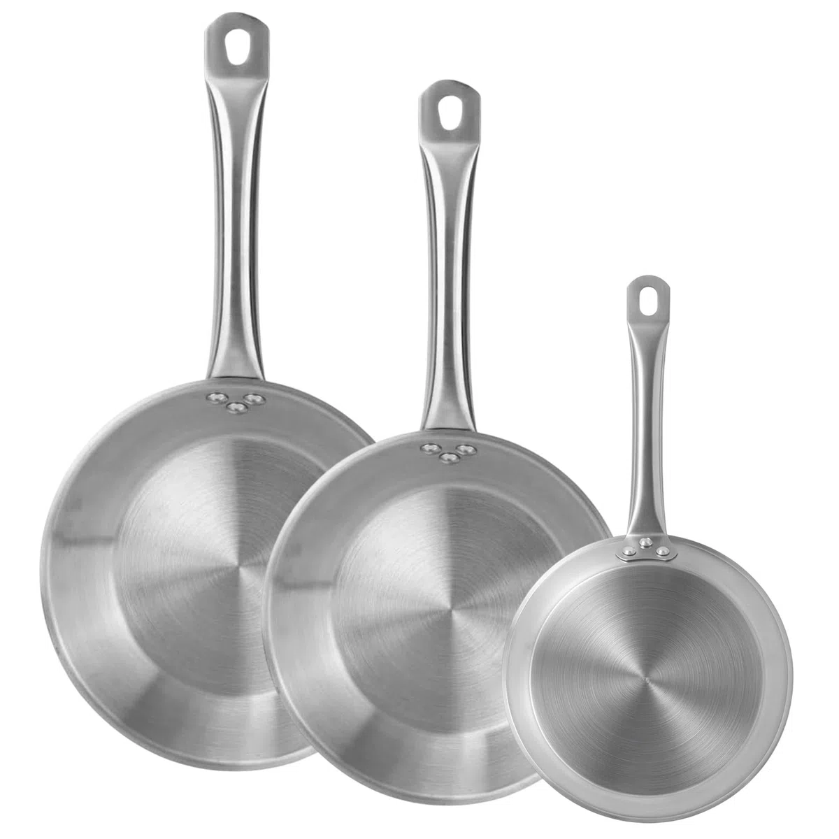 Set de 3 Sartenes Ø22Ø26Ø28cm en Acero inoxidable, Aptas para inducción y SIN antiadherente