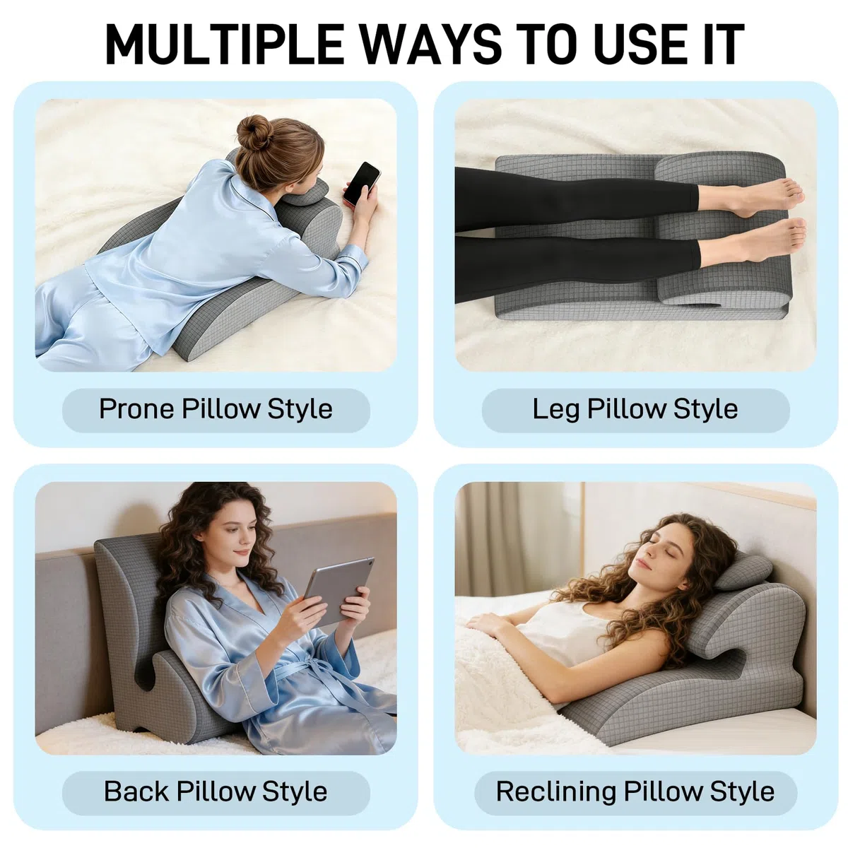 JAOGAUS Cojín en cuña de Espuma viscoelástica para Cama y sofá, cojín ergonómico con Soporte de Cabeza Desmontable, cojín Inclinado para Espalda, Cuello y piernas, Ideal para Leer y Relajarse