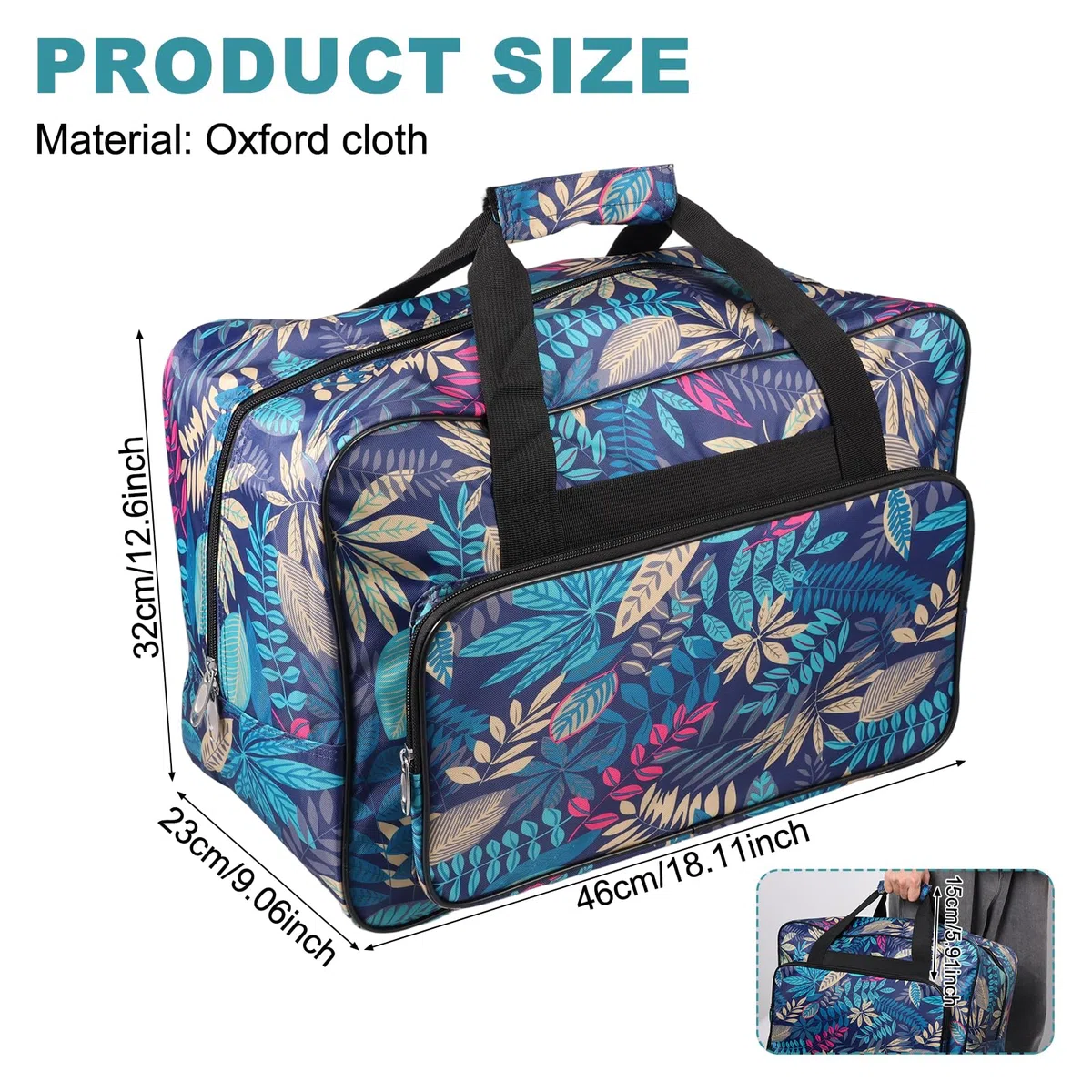 Bolso para máquinas de coser, bolsa de transporte con asas y múltiples compartimentos de almacenamiento, 46×23×32 cm, organizador de accesorios de costura o herramienta de costura de tela