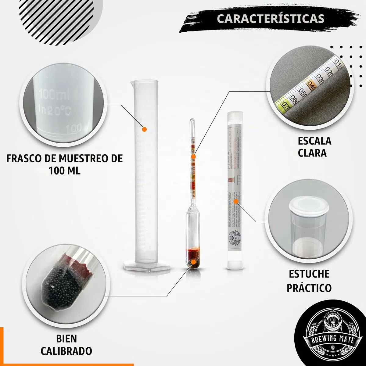 Hidrómetro casero con tarro de muestreo de 100 ml, equipo esencial de preparación casera para hacer cerveza, hacer vino y hacer sidra