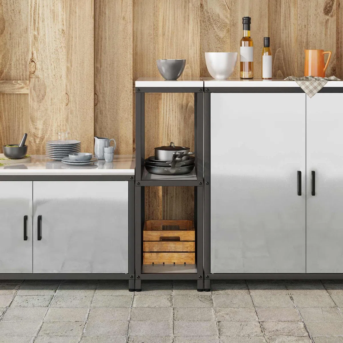 Estantería de cocina de acero con múltiples estantes, 60 x 50 x 92 cm, color plateado – Almacenamiento de cocina moderno para utensilios, ollas y alimentos, estante de acero resistente para