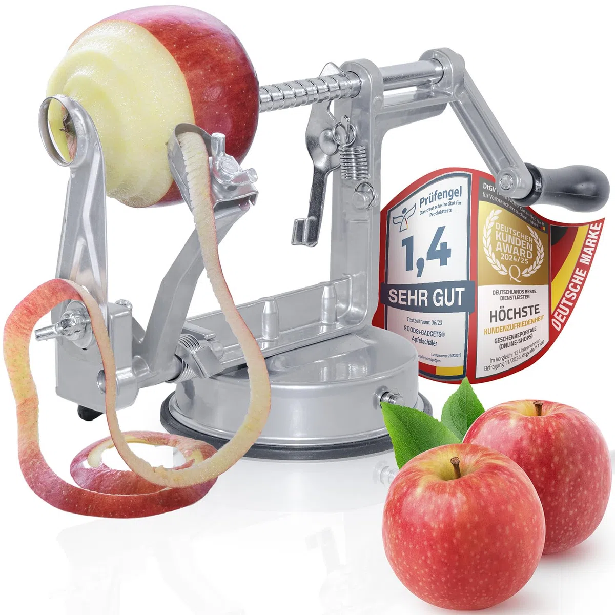Pelador de manzanas "Deluxe" de acero inoxidable Función 3 en 1 pelador económico cortador de manzanas descorazonador de manzanas