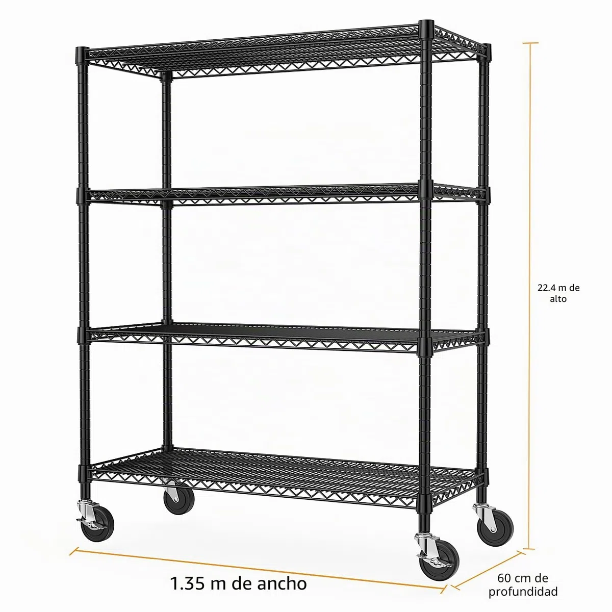 M MZG Estantería Industrial Metálica con Ruedas Bloqueables de 4 Niveles, hasta 1198,2 kg, Estantería de Carga Pesada para Almacén, Taller y Uso Profesional,Estudio, Negro, 60 x 135 x 186,9 cm