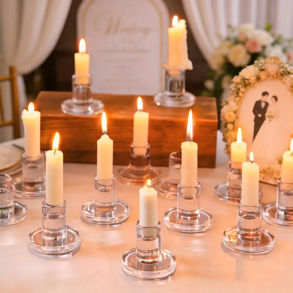 UPTIO Candelabros De Cristal 20 Piezas Claro Vela Palo Titular Conjunto para Taper Pilar Tealight Velas Boda Centros De Mesa para La Cena De Navidad Decoración De La Fiesta