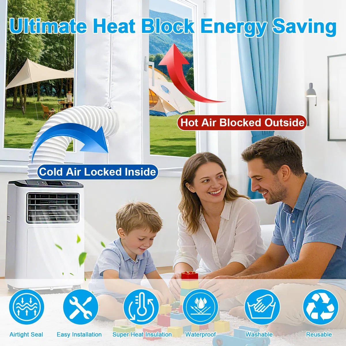 300 cm de aire acondicionado para ventanas de aire acondicionado móviles y secadores de aire – eficaz parada de calor y repelente al agua, impermeabilización adecuada para ventanas de techo, ventanas