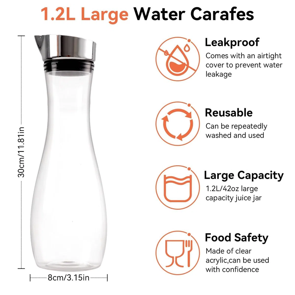Jarras De Agua Grandes De 1,2 L, Jarras De Jugo Con Tapas Para Nevera, Jarra De Jugo De Plástico Con Tapas, Botella De Agua, Recipiente De Leche, Recipientes De Bebidas Transparentes Para Nevera