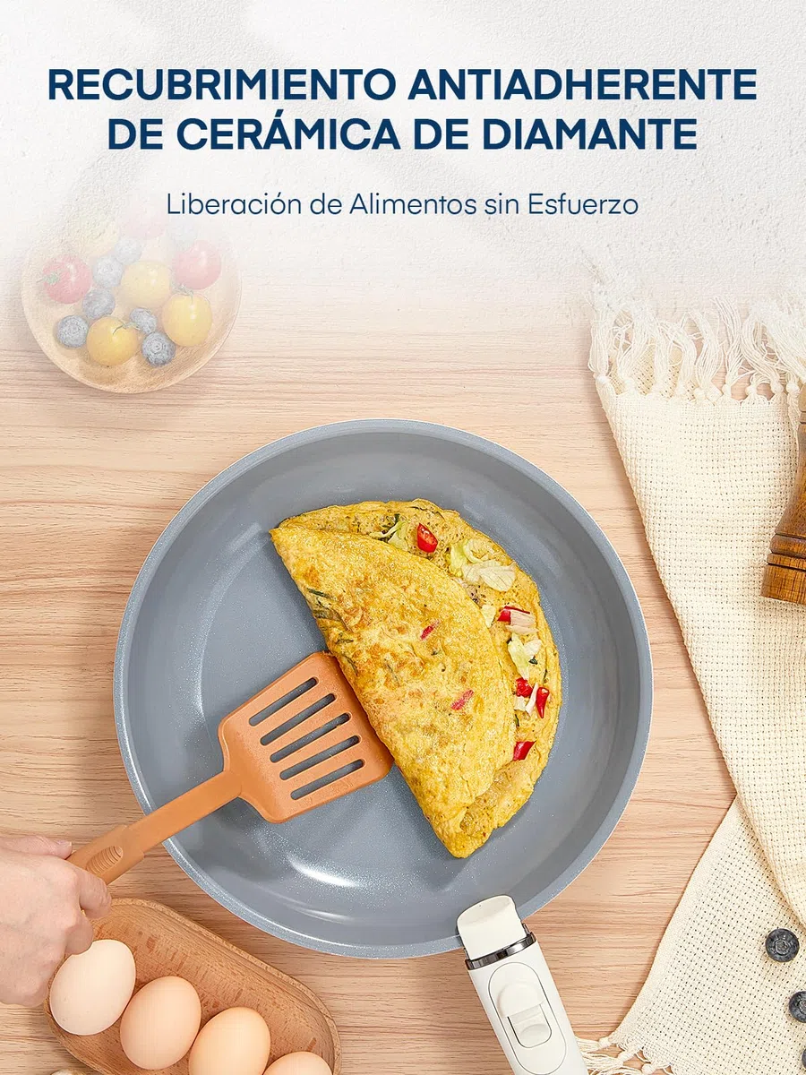 FOHERE Juego de 3 Sartenes Antiadherentes de 20/24/28 cm con Mango Extraíble, Recubrimiento Cerámico, Sartenes Induccion Apto para Todas las Estufas, se Puede Lavavajillas y Horn, Aluminio, Gris