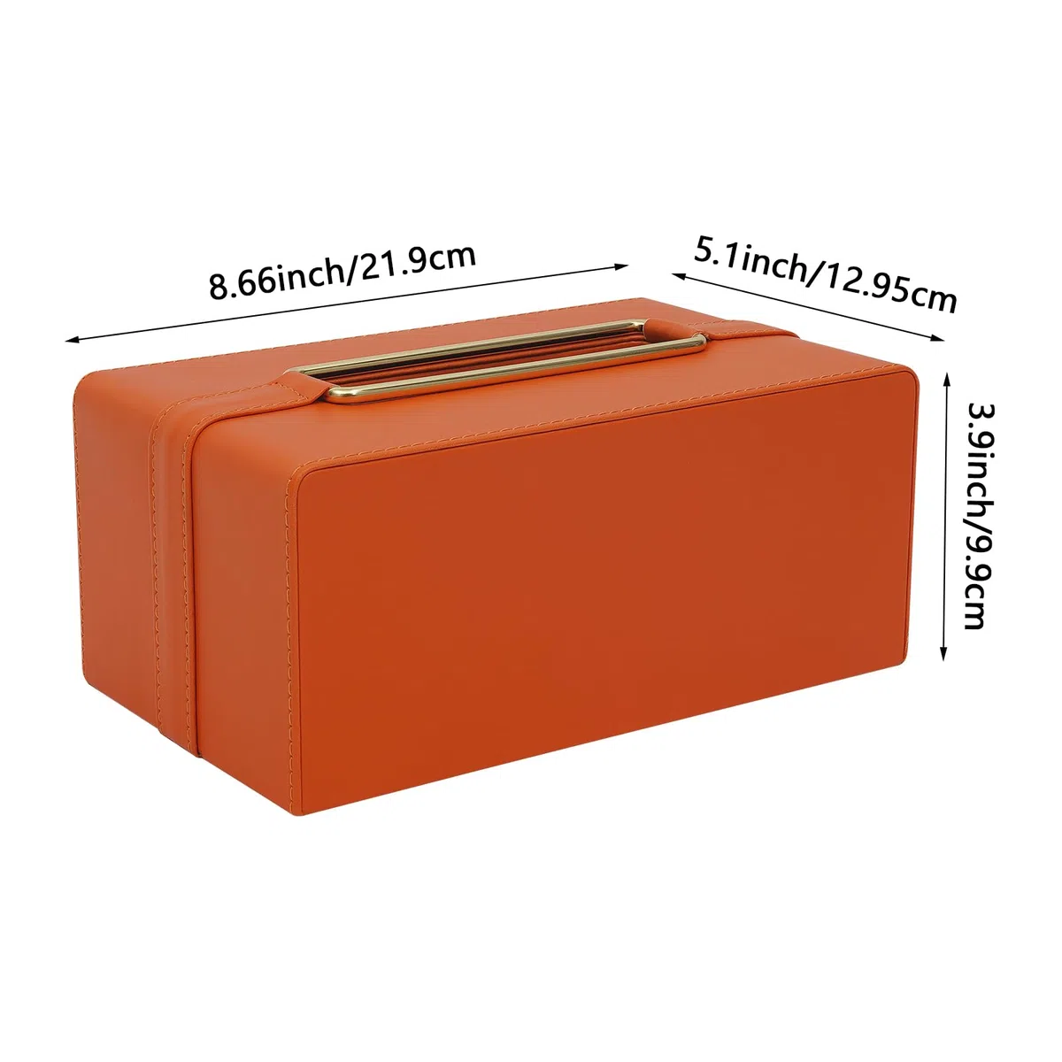 Caja para pañuelos con dispensador de pañuelos, caja rectangular de piel, diseño de cubierta inferior plegable, para dormitorio, salón y estudio, 21,9 x 12,95 x 9,9 cm (naranja)