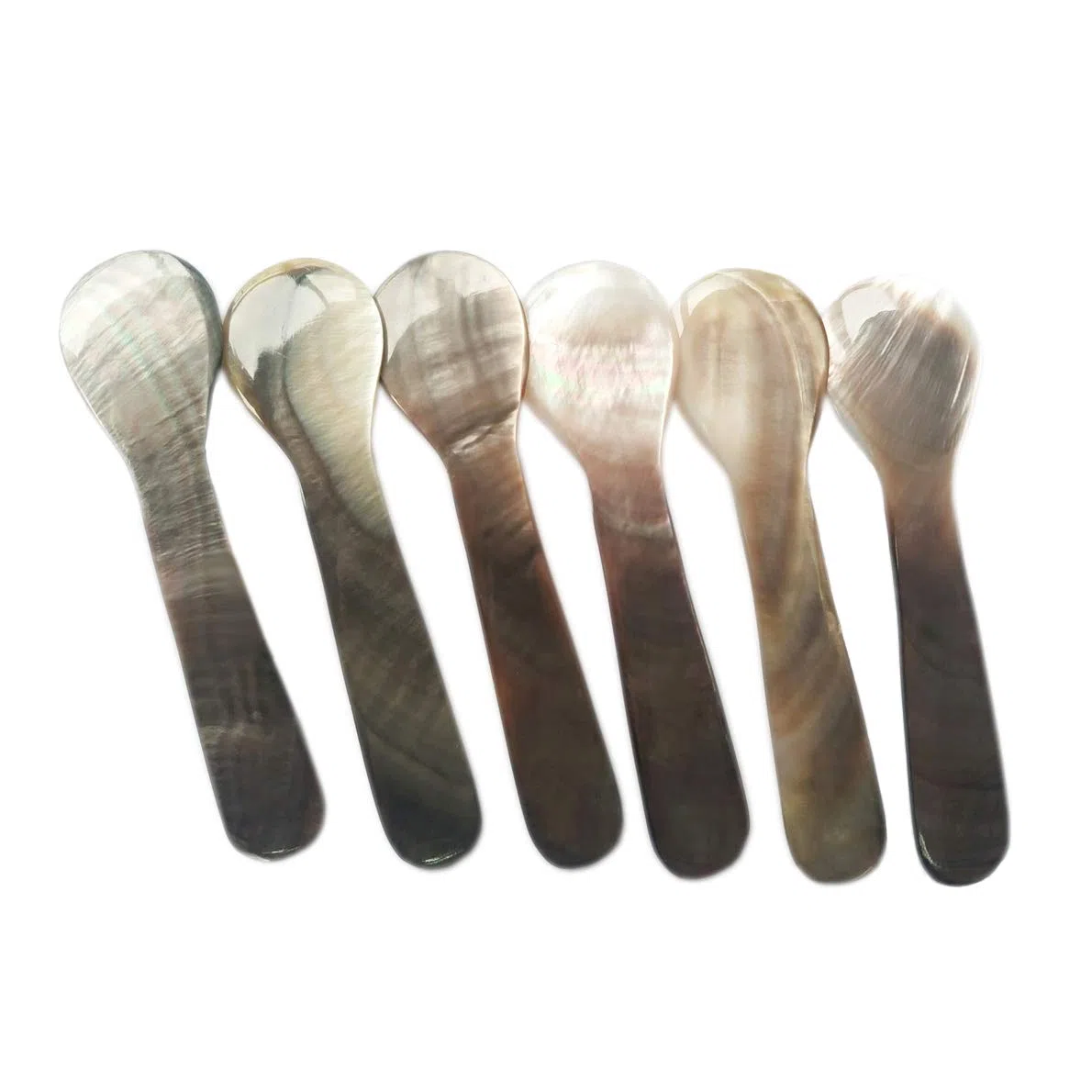 DUEBEL Juego de 6 Cucharas MOP Brillantes de Nácar de 7.5cm x 2cm para Caviar, Huevo y Helado (Negro)