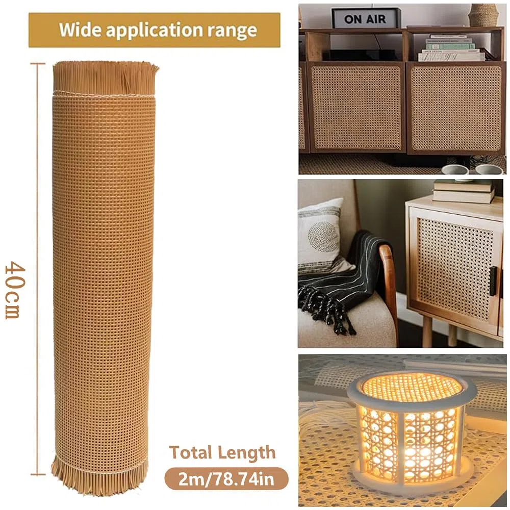 Ratán Rollo PE,Trenza vienesa,Rollo Plancha de Rattan Tejida,resistente al moho,ancho de ratán,resistente agua,malla de panal de abeja,silla de trenza vienesa para proyectos de bricolaje(40cm x 2 m)
