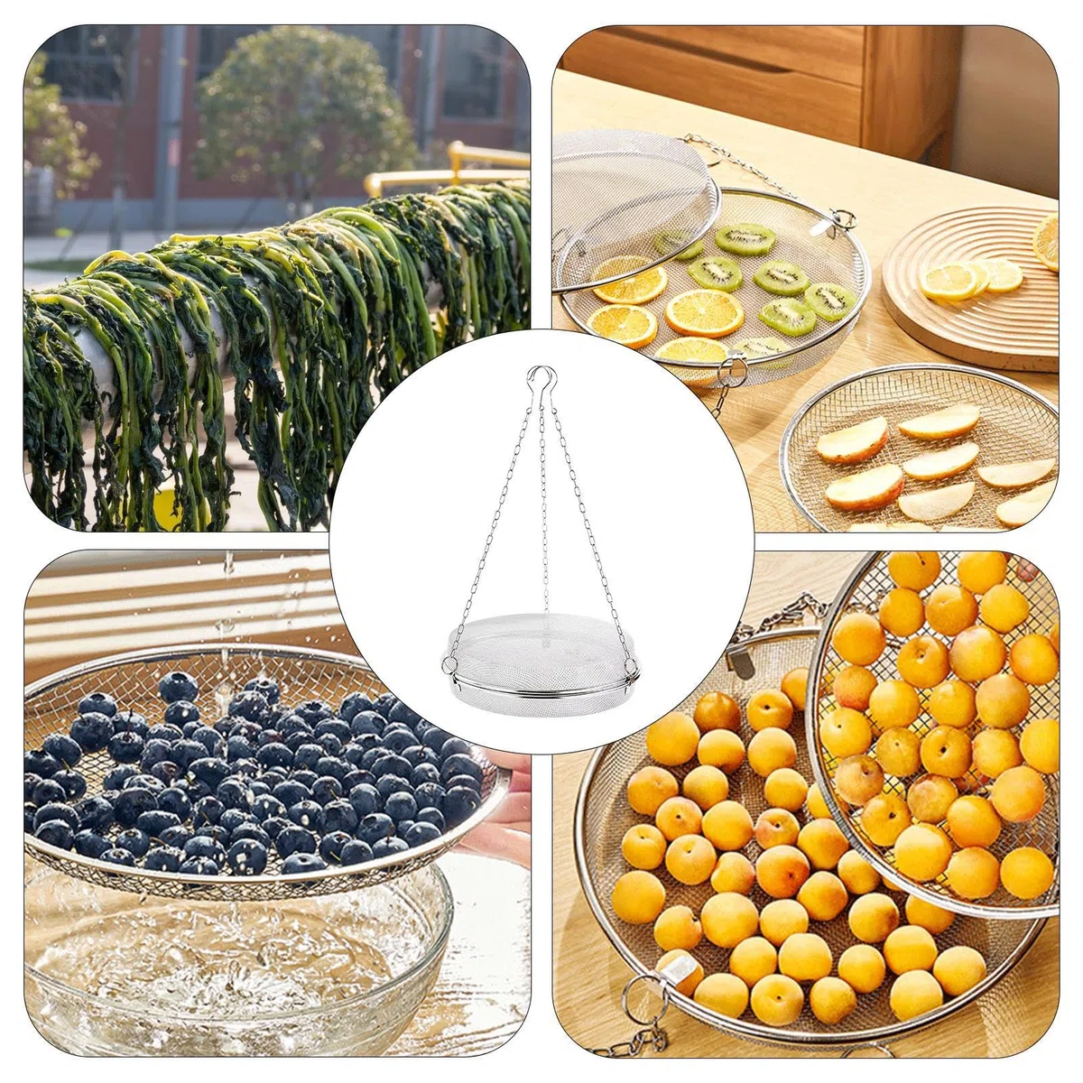 Red de secado – Colador de malla fina | Rejilla de secado de malla de acero inoxidable | Red para colgar alimentos a prueba de moscas | Estante de hierbas de varios tamaños para deshidratación