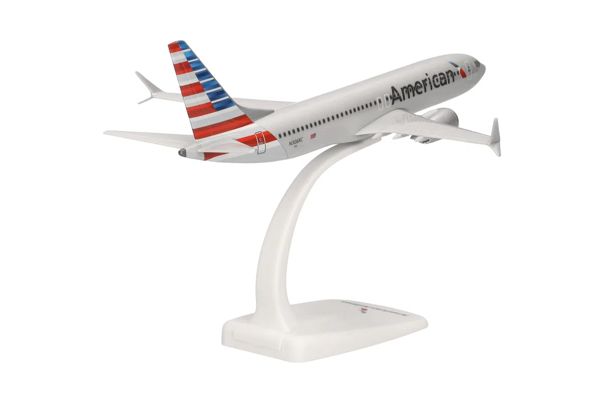 Herpa Miniatura del avión American Airlines Boeing 737 MAX 8 - N306RC - Snap-Fit, Escala 1/200, Modelo prefabricado, maqueta de colleción, modelismo, Avion con Soporte, Figura plástico