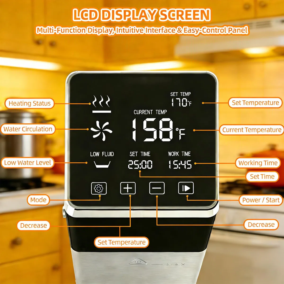 Roner Cocina Baja Temperatura con Circulador de Inmersión, 1600W de Potencia, Pantalla Táctil, Temporizador de Precisión, para Mariscos y Verduras en Restaurantes