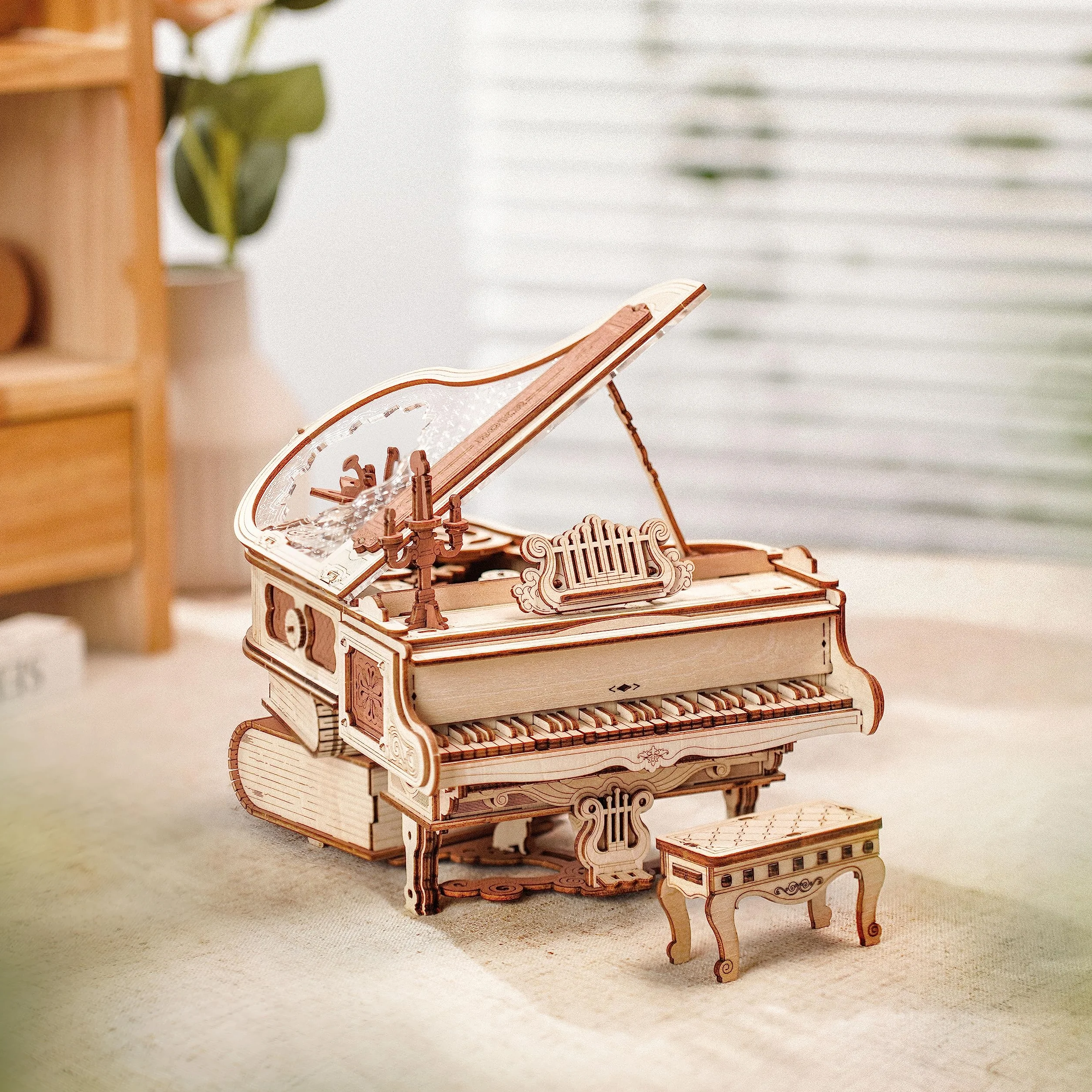 ROKR Puzzle 3D Madera Maquetas para Construir Adultos Rompecabezas Caja Musical Mágico de Piano Mecánico, Juegos de Construcción de Modelos Mecánicos, Manualidades para Adultos, Magic Piano
