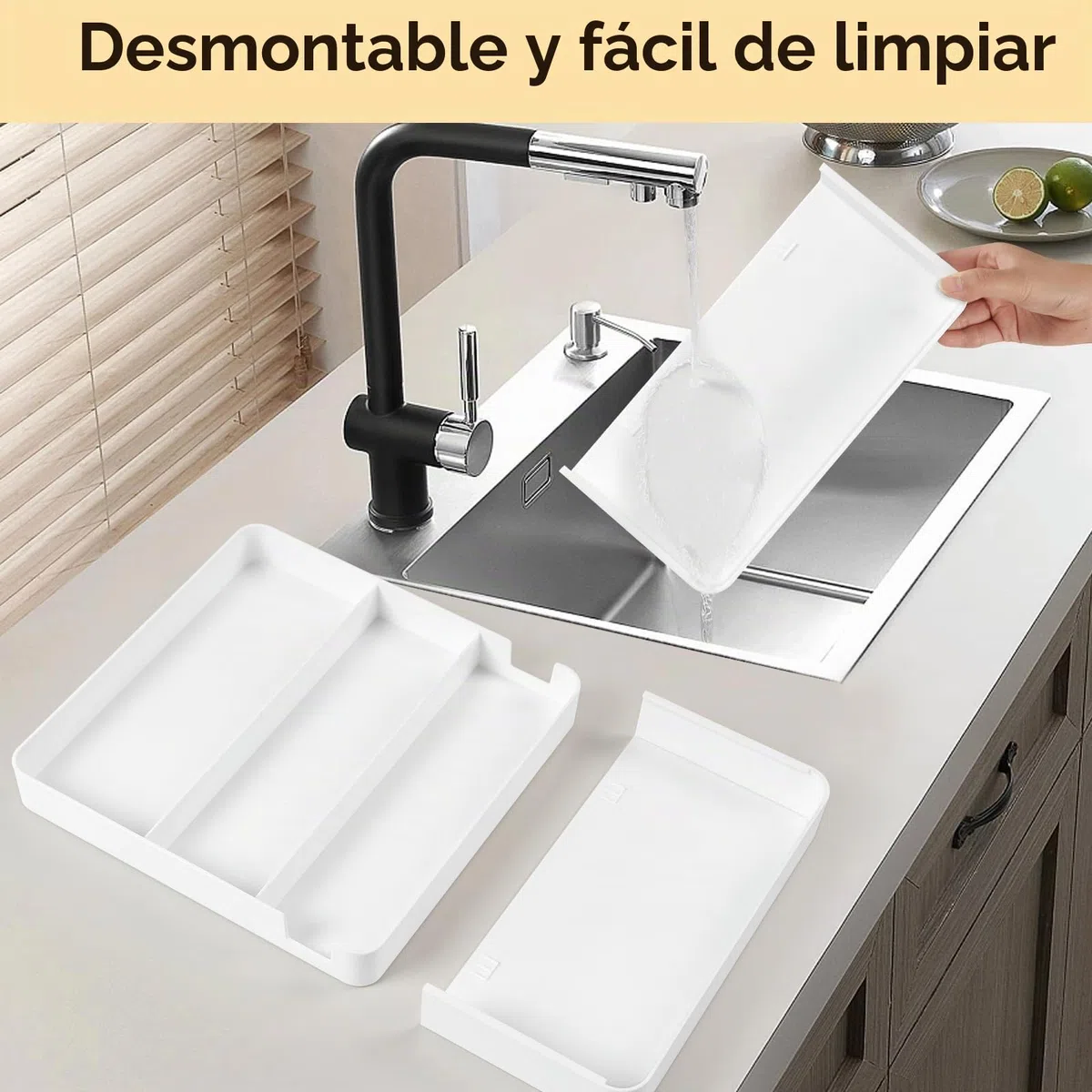 2 Piezas Cuberteros para Cajon Cocina, Ajustable Organizador Cubiertos para Cajon, Expandible Organizador Cajones Cocina, Profundidad 27 cm, Ampliable a 45,5 cm, para Cubiertos