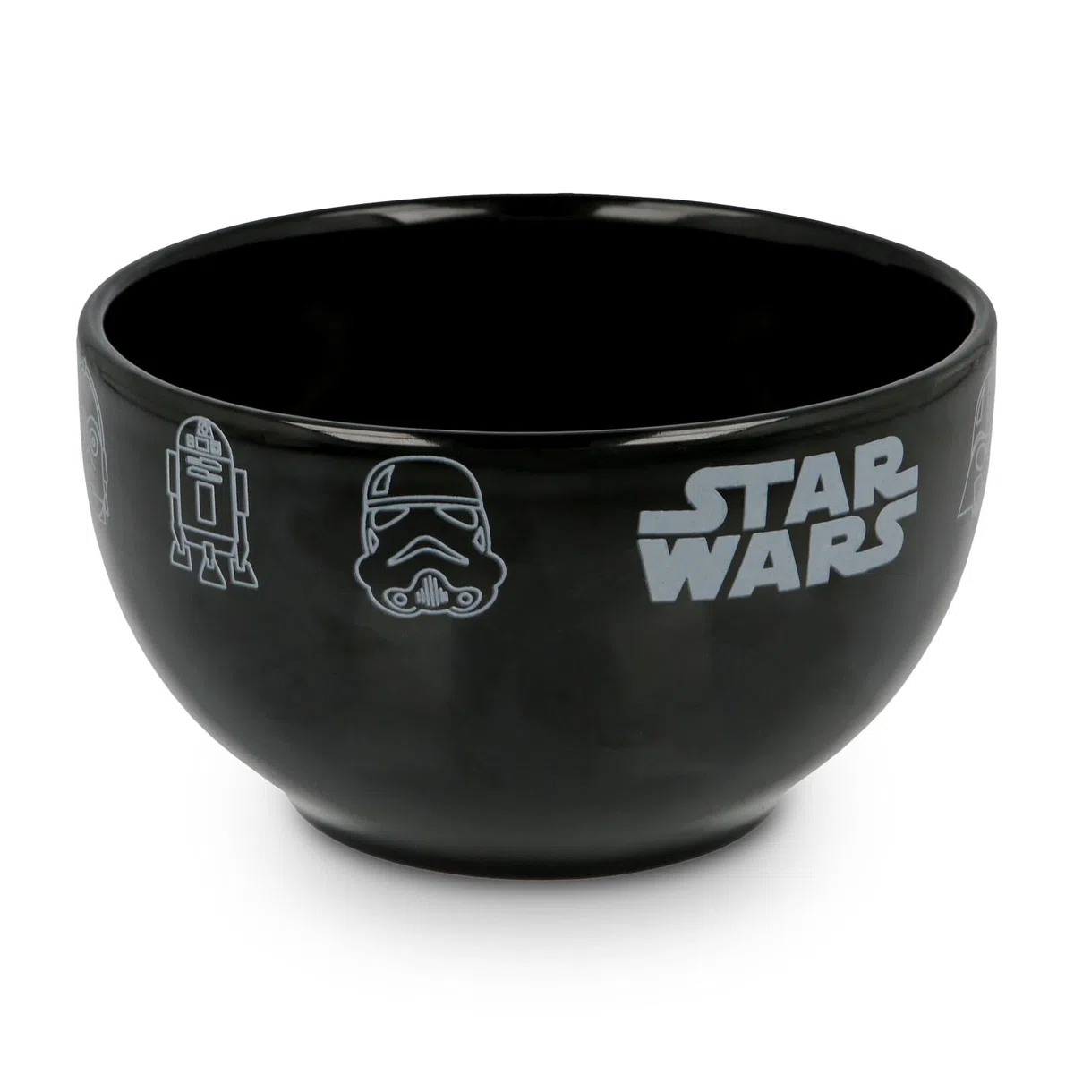 Elbenwald Cuenco para Desayuno de Star Wars - Cuenco de Cereales con Iconos de Chewbacca R2-D2 Yoda Darth Vader - 600 ml - 8 cm de Altura - Ø 13 cm - Cerámica - Negro