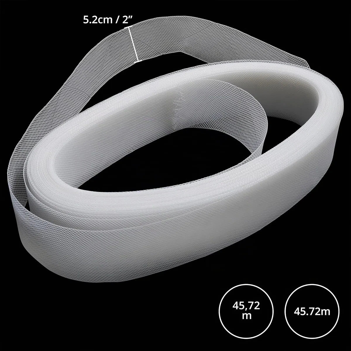 Tela Trenzado de Crin Poliéster Blanco – 45,72 m - Rollo Tul Blanco para Vestidos Formales, Dobladillo, Costura, Manualidades, Bodas y Fiestas de Disfraces o Bailes