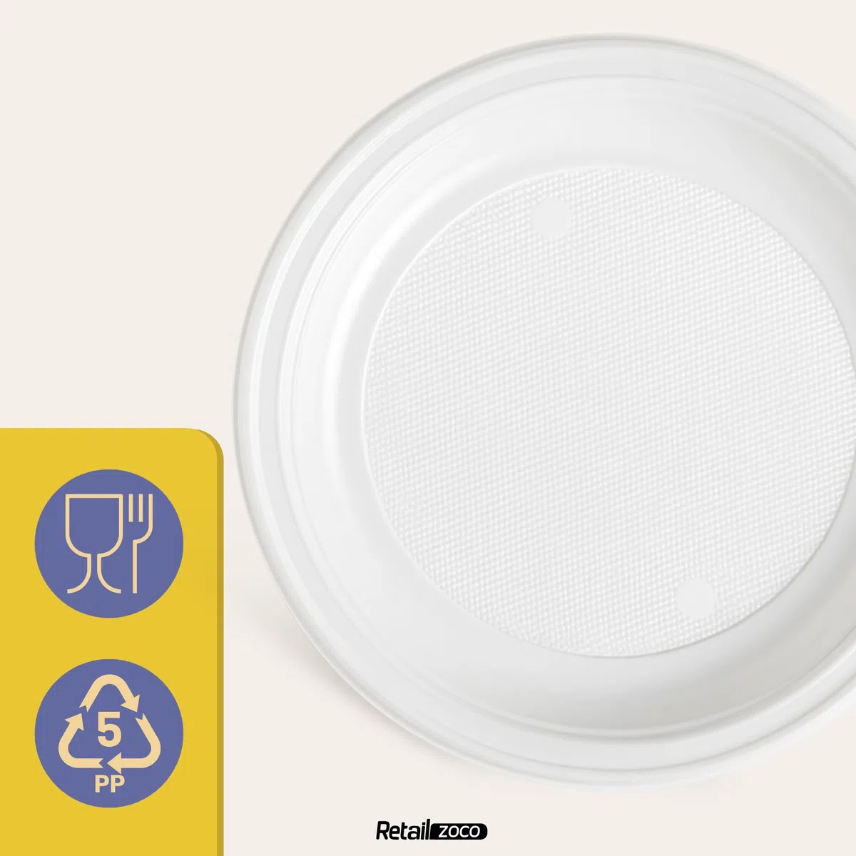 Platos de plástico blancos reutilizables, Plato de plástico hondo redondo, apto para alimentos calientes, Platos extra resistentes, Norma UNE-EN-12875-1, Diseño hondo diámetro 20.5 cm, 200 unidades