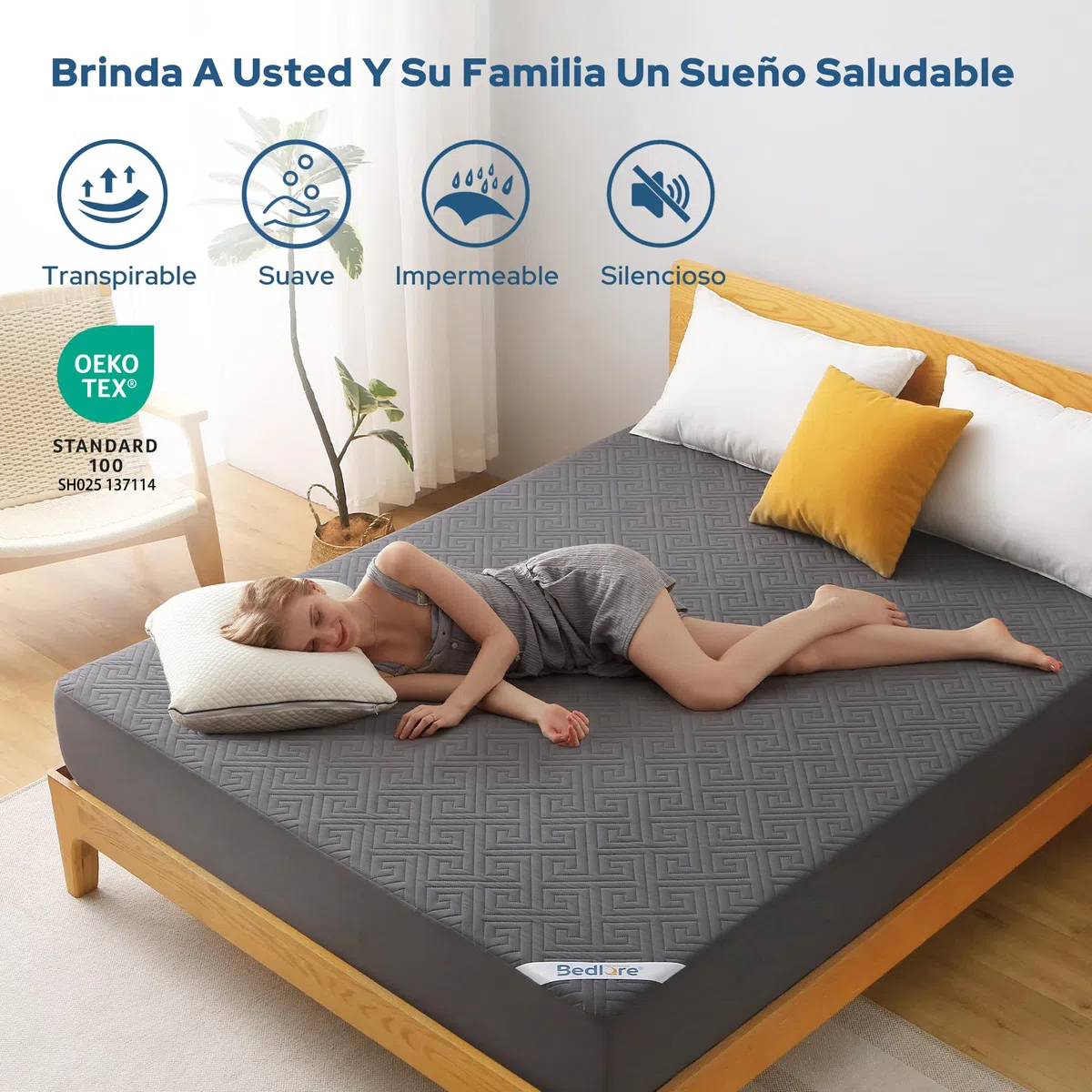 BEDLORE Protector de Colchon Impermeable 90x200x30 cm, Funda de Colchon Ajustable Silencioso, Cubre Colchon Liso para Familia