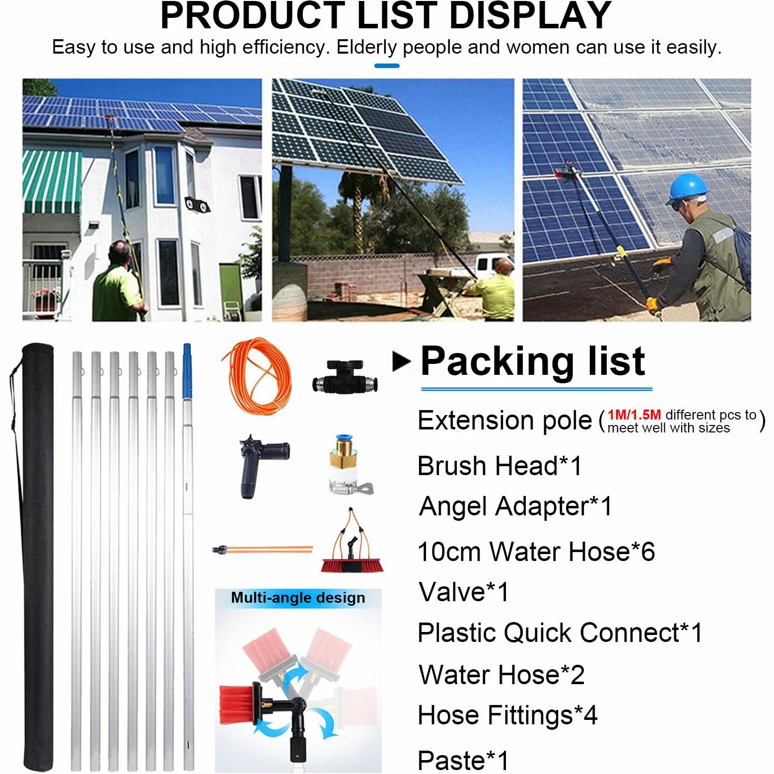 Kit de Limpieza de Ventanas con Agua a presión: pértiga Extensible de 3 m a 12 m con Cepillo de 35 cm para Ventanas Altas, techos, Coches y Suelos. Equipo de Limpieza con Cepillo y