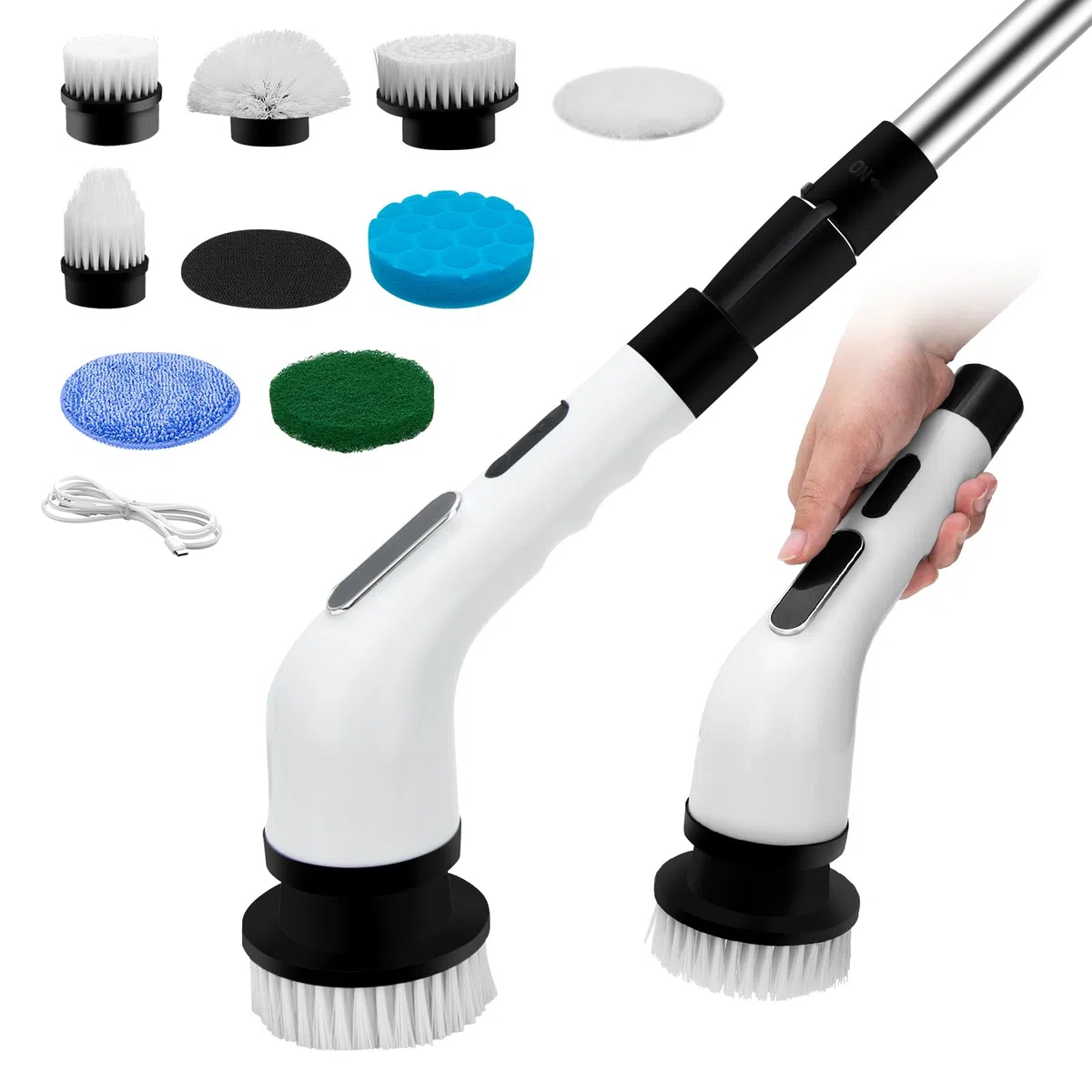 Cepillo Electrico Limpieza Hogar, 9 En 1 Cepillo Limpieza Electrico, con Taladro Reemplazable, Mango Ajustable Pantalla Led, Adecuado para El Suelo De AutomóViles De Cocina del BañO