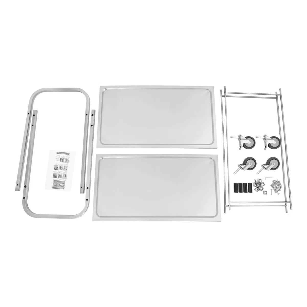 Carro de servicio de acero inoxidable con 2 estantes y estructura de tubo redondo, carro de servicio pesado con 4 ruedas, 2 frenos, capacidad de carga: 75 kg