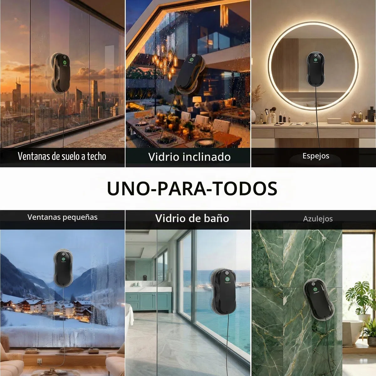 Tosima W5 6400 Pa Robot de Limpieza de Ventanas, pulverizador ultrasónico Doble, Limpiador de Cristales automático, Control Remoto, 20 paños de Microfibra