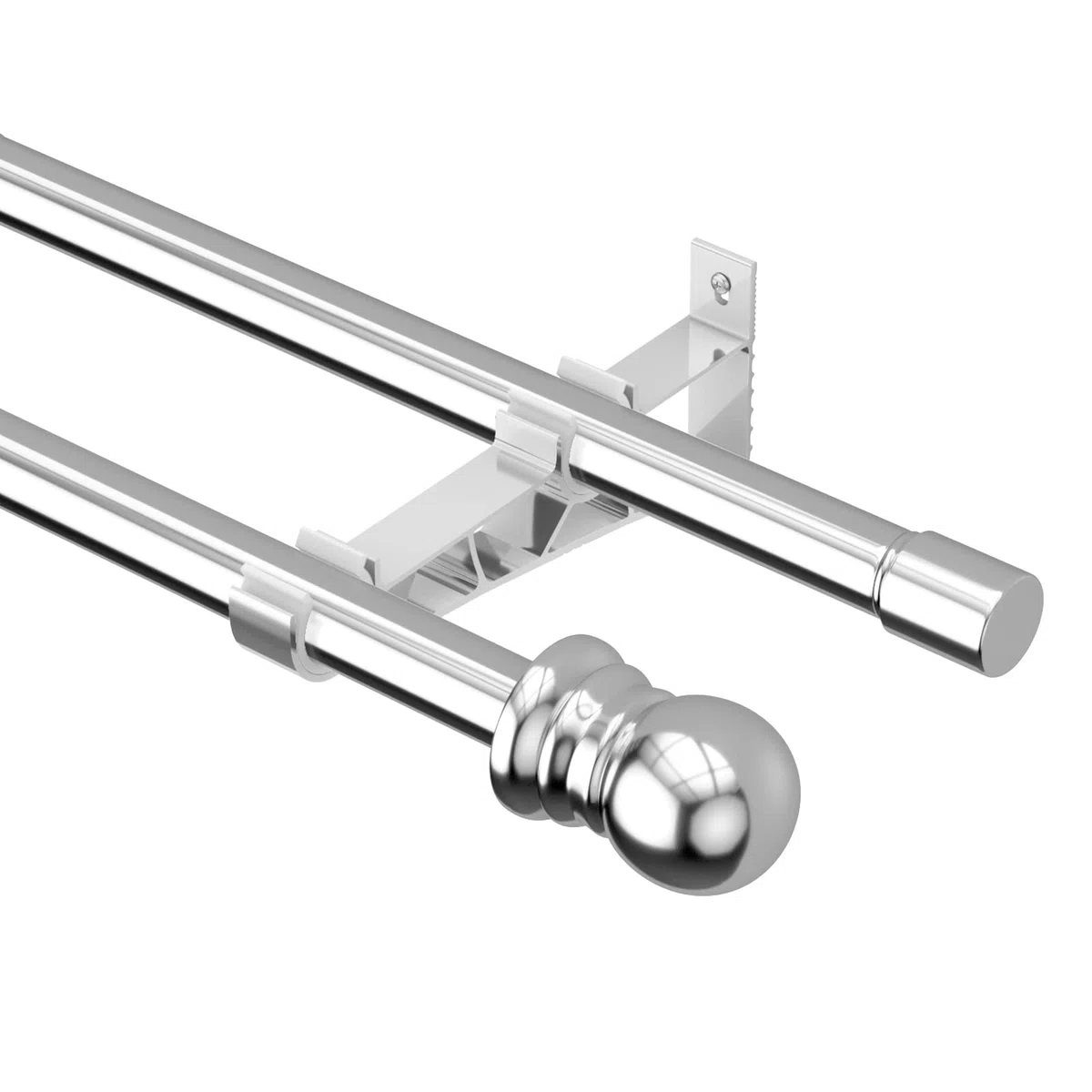Barra de Cortina Doble Plateada - 76-186 cm, Extensible de Acero Inoxidable para Cortinas con Ojales, Opacas y de Gasa
