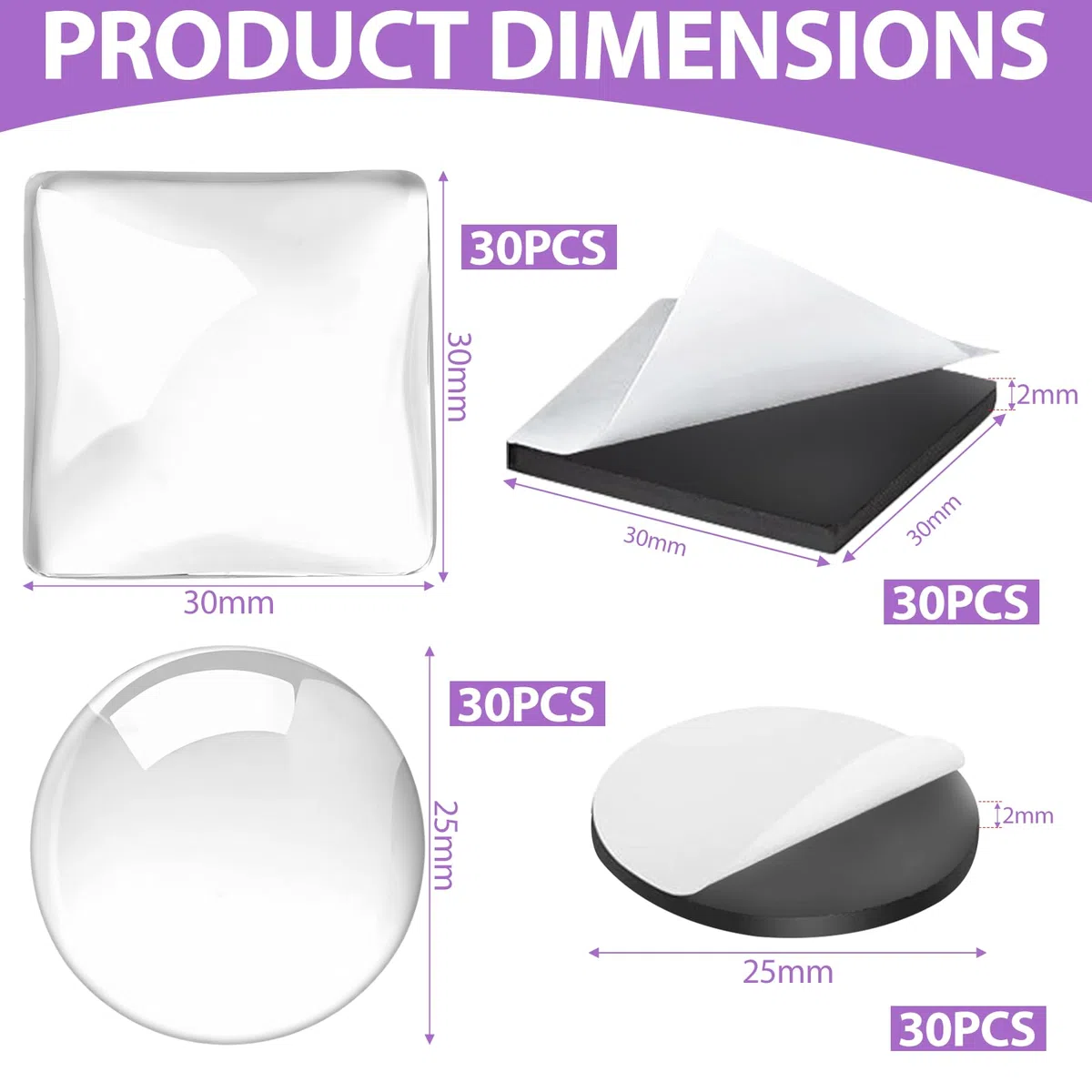120 Piezas Fotos Imanes de Diseño Propio Imán de Vidrio Autoadhesivo Refrigerador Imánes de Vidrio Foto Imán de Disco Cuadrado Transparente DIY Pared, para Refrigerador Pizarra - 30mm 25mm