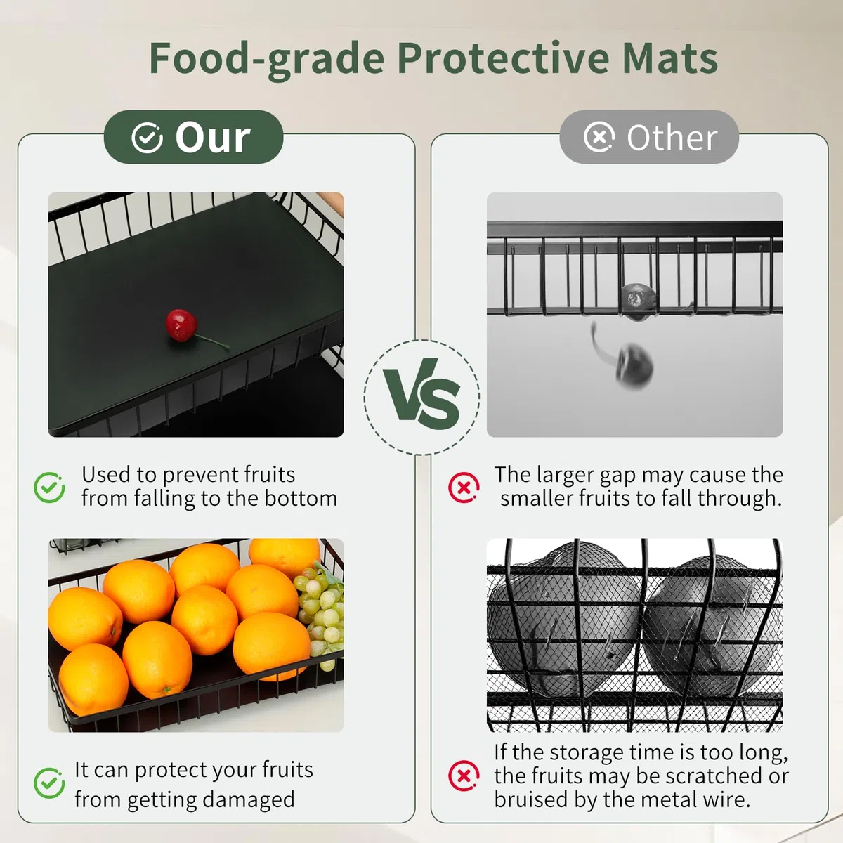 Romon Fruteros de Cocina, Cesta de Frutas de 2 Niveles con 2 Perchas de Plátano, Modernos Estantes Fruits Cuenco Verduras de Malla de Metal para Almacenamiento Mostrador Organizador Soporte, Negro